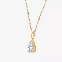Si1-Si2/F Womens 1 CT. T.W. Lab Grown White Diamond 10K Gold Pear 18 Inch Pendant Necklace