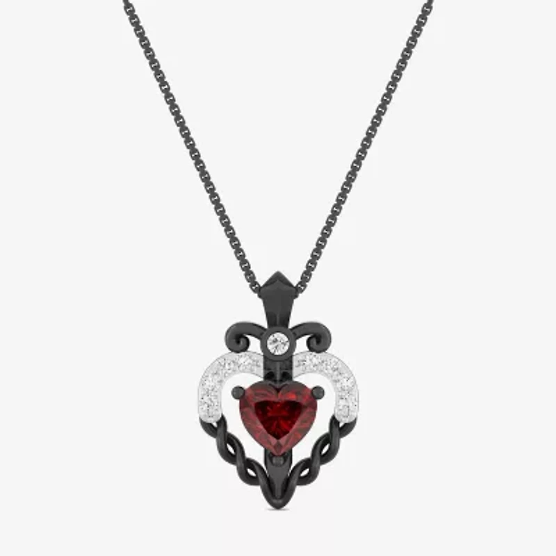 Enchanted Disney Fine Jewelry Evil Queen (I2, I) Womens 1/2 CT. T.W. Genuine Red Garnet Sterling Silver Heart 18 Inch Pendant Necklace
