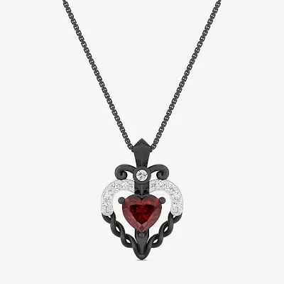 Enchanted Disney Fine Jewelry Evil Queen (I2, I) Womens 1/2 CT. T.W. Genuine Red Garnet Sterling Silver Heart 18 Inch Pendant Necklace