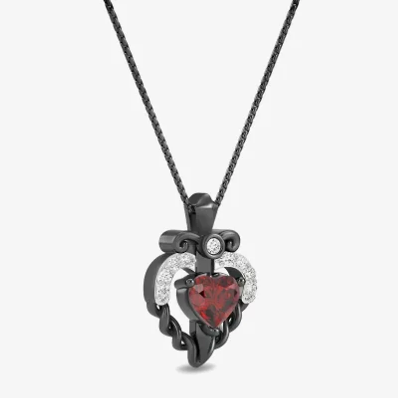 Enchanted Disney Fine Jewelry Evil Queen (I2, I) Womens 1/2 CT. T.W. Genuine Red Garnet Sterling Silver Heart 18 Inch Pendant Necklace