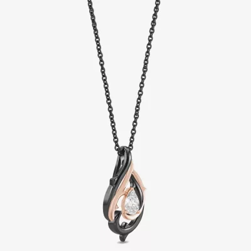 Enchanted Disney Fine Jewelry (F,Si1) Womens 1/3 CT. Lab Grown White Diamond 14K Rose Gold Over Silver Pear 18 Inch Pendant Necklace