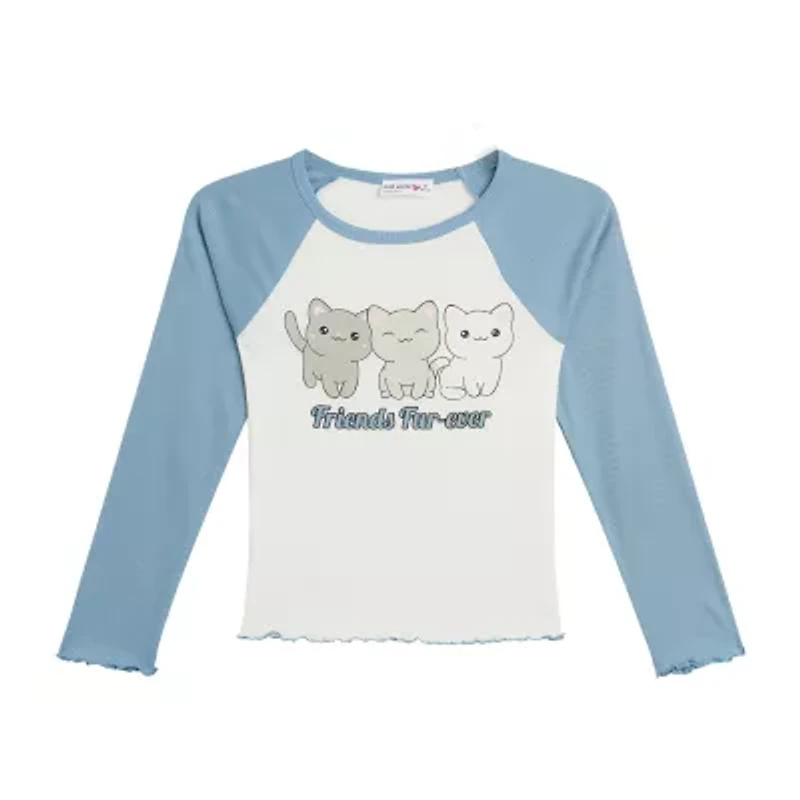 by&by girl Big Kid Girls Round Neck Long Sleeve Regular Fit Graphic T-Shirt