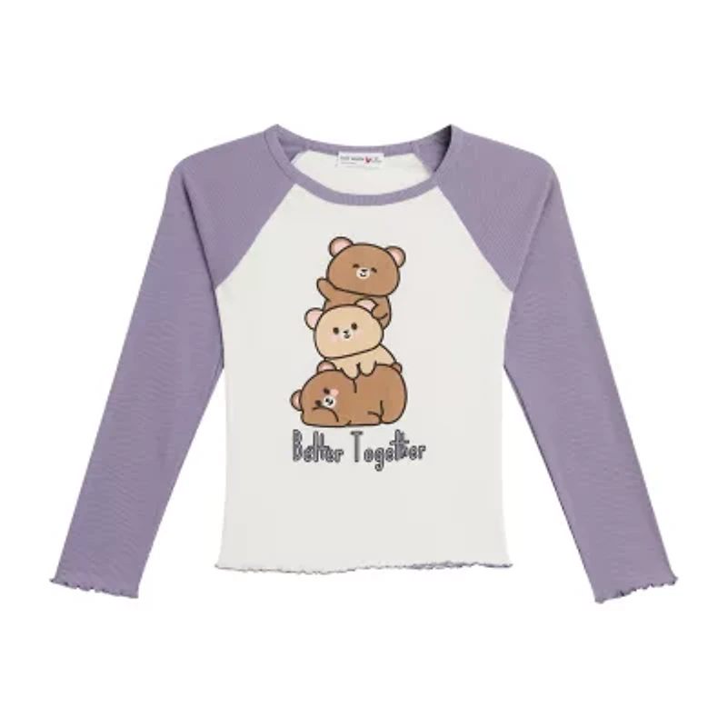 by&by girl Big Kid Girls Round Neck Long Sleeve Regular Fit Graphic T-Shirt