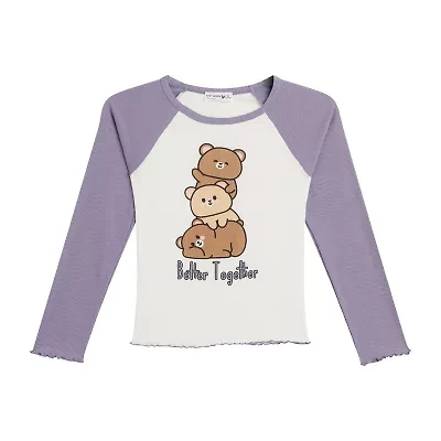 by&by girl Big Kid Girls Round Neck Long Sleeve Regular Fit Graphic T-Shirt