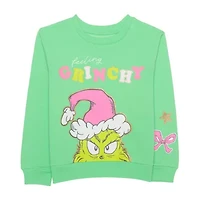 Little & Big Kid Girls Crew Neck Fleece Long Sleeve Grinch Sweatshirt