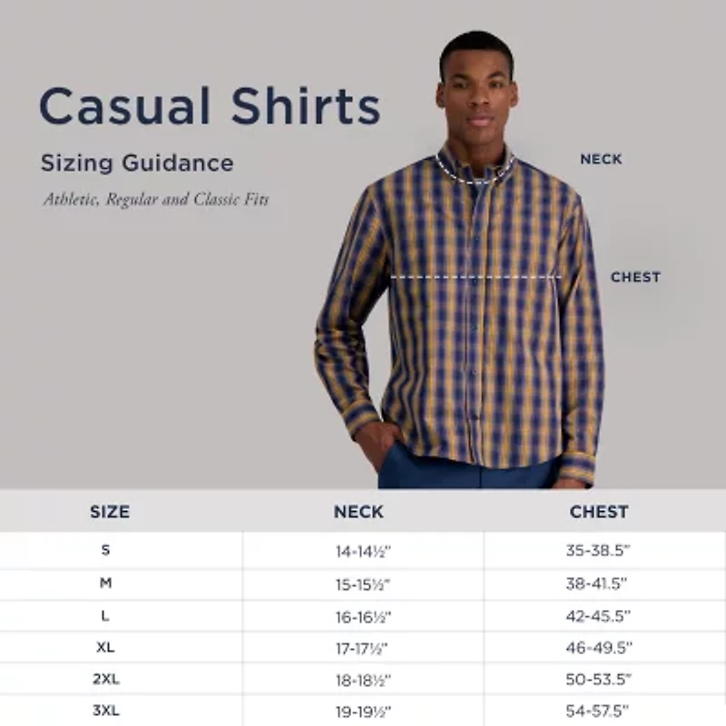 Haggar Stretch Twill Mens Long Sleeve Regular Fit Button-Down Shirt