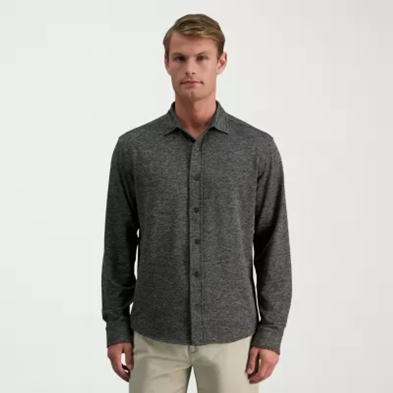 Haggar Stretch Twill Mens Long Sleeve Regular Fit Button-Down Shirt