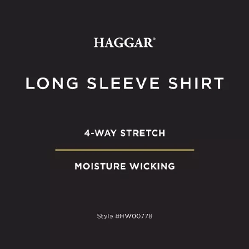 Haggar Stretch Twill Mens Long Sleeve Regular Fit Button-Down Shirt