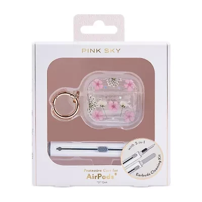 Pink Sky Pressed Flower Airpod Case with Cleaning Kit