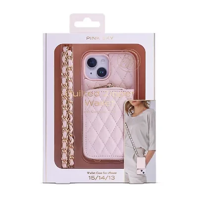 Pink Sky Puffy Leather Cardholder Wallet Case with Crossbody Strap