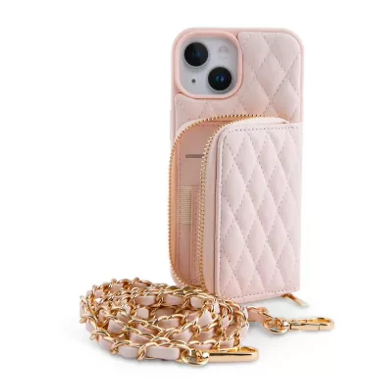Pink Sky Puffy Leather Cardholder Wallet Case with Crossbody Strap