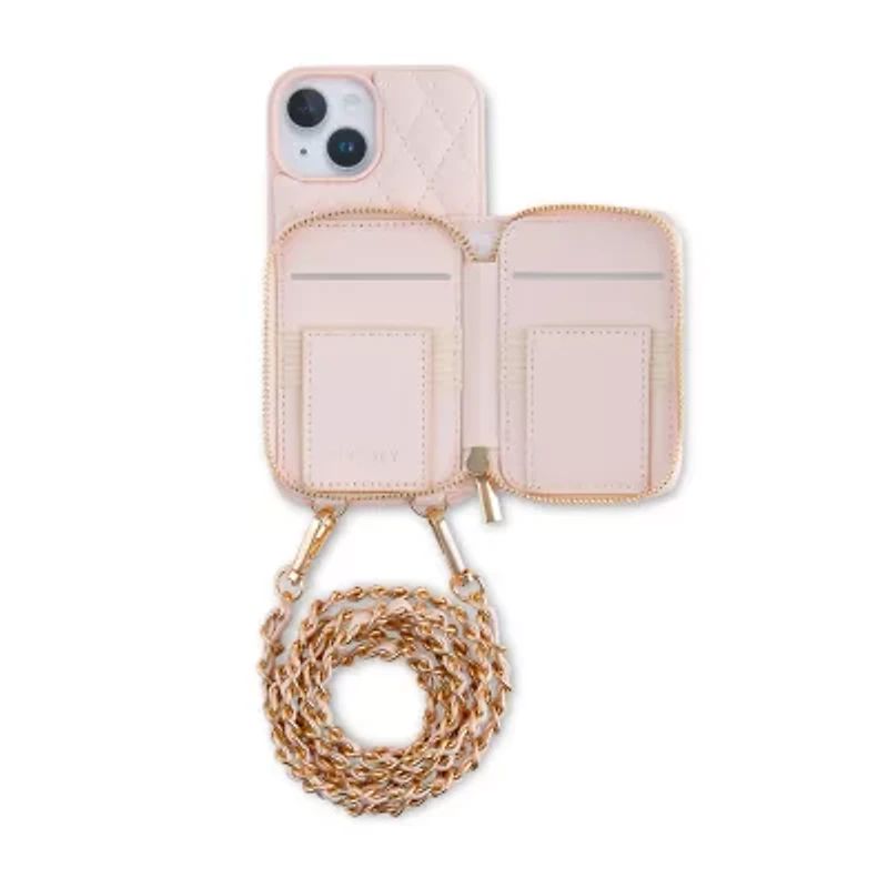 Pink Sky Puffy Leather Cardholder Wallet Case with Crossbody Strap