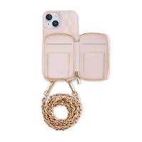 Pink Sky Puffy Leather Cardholder Wallet Case with Crossbody Strap