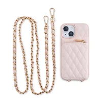 Pink Sky Puffy Leather Cardholder Wallet Case with Crossbody Strap