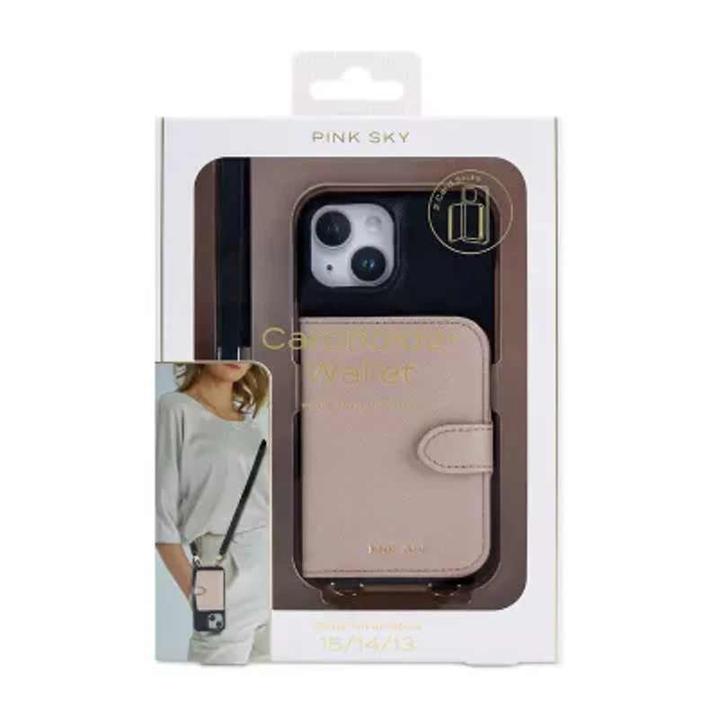 Pink Sky iPhone 16 Promax Wallet Case with Crossbody Strap