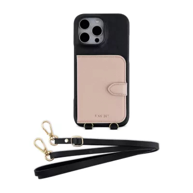 Pink Sky iPhone 16 Promax Wallet Case with Crossbody Strap