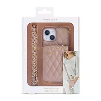 Pink Sky Puffy Leather Cardholder Wallet Case with Crossbody Strap