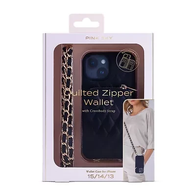 Pink Sky Puffy Leather Cardholder Wallet Case with Crossbody Strap