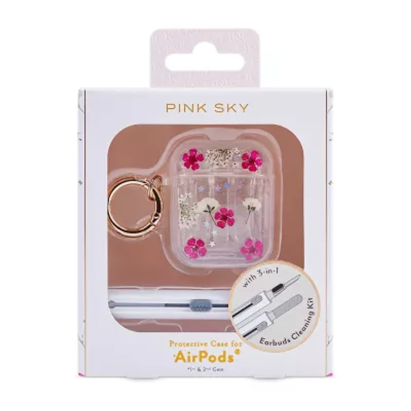 Pink Sky Pressed Flower Airpod Case with Cleaning Kit