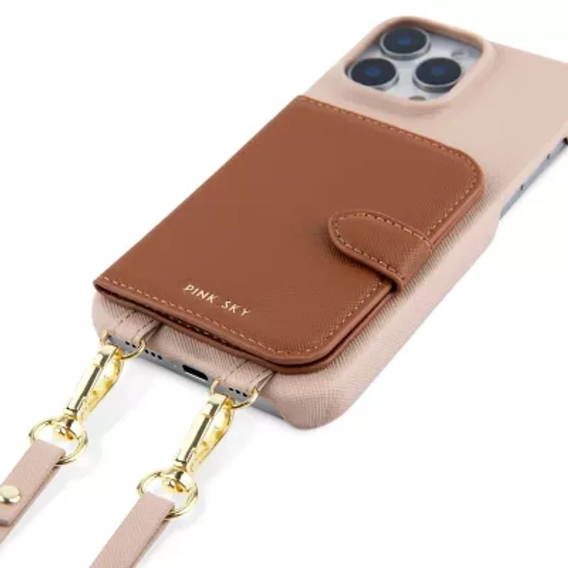 Pink Sky iPhone 16 Promax Wallet Case with Crossbody Strap
