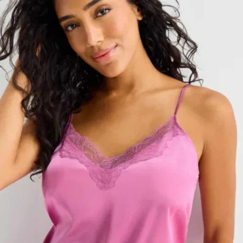 Ambrielle Womens Satin V-Neck Sleeveless 2-pc. Pajama Sets