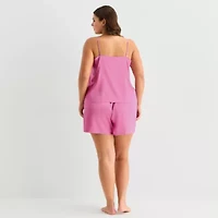 Ambrielle Womens Satin V-Neck 2-pc. Plus Pajama Sets