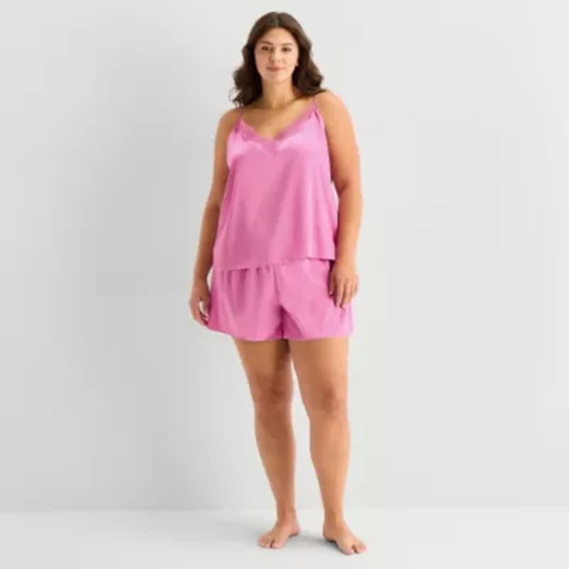 Ambrielle Womens Satin V-Neck 2-pc. Plus Pajama Sets