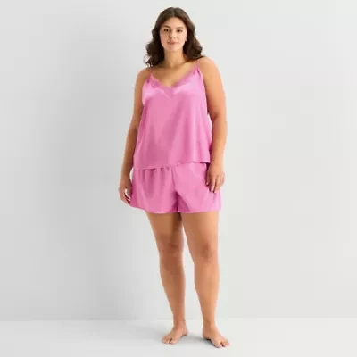 Ambrielle Womens Satin V-Neck 2-pc. Plus Pajama Sets