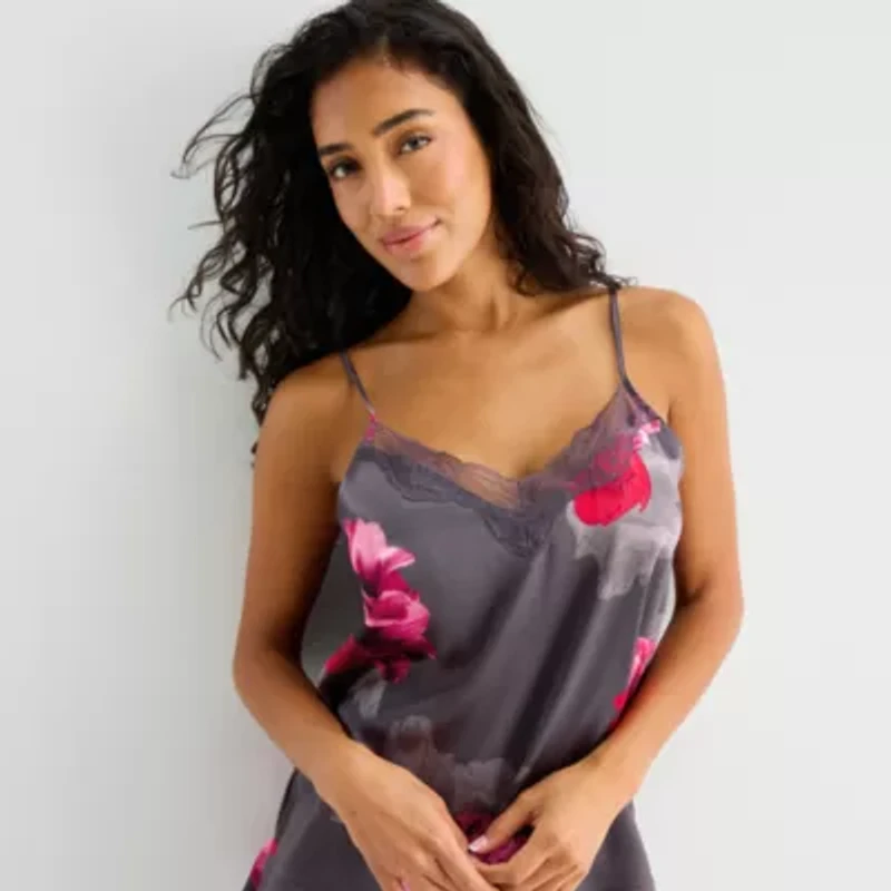 Ambrielle Womens Satin V-Neck 2-pc. Pajama Sets