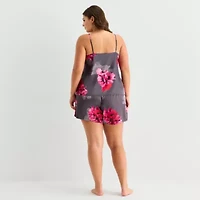 Ambrielle Womens Satin V-Neck 2-pc. Plus Pajama Sets