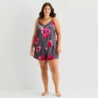 Ambrielle Womens Satin V-Neck 2-pc. Plus Pajama Sets