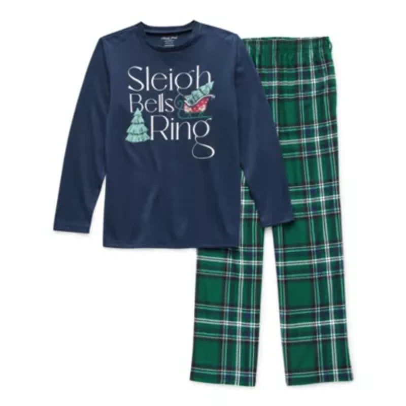 North Pole Trading Co. Sleigh Bells Ring Little & Big Kid Unisex Adaptive Easy-on + Easy-off Crew Neck Long Sleeve 2-pc. Matching Family Pajama Sets