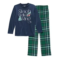 North Pole Trading Co. Sleigh Bells Ring Little & Big Kid Unisex Adaptive Easy-on + Easy-off Crew Neck Long Sleeve 2-pc. Matching Family Pajama Sets