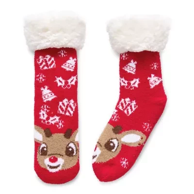 Womens 1 Pair Rudolph Slipper Socks