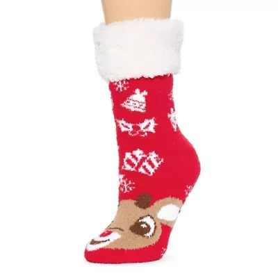 Womens 1 Pair Rudolph Slipper Socks