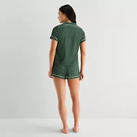 Arizona Body Womens Satin Short Sleeve 2-pc. Juniors Pajama Sets