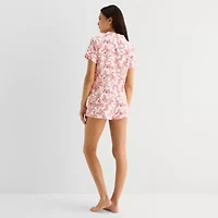 Arizona Body Womens Satin Short Sleeve 2-pc. Juniors Pajama Sets