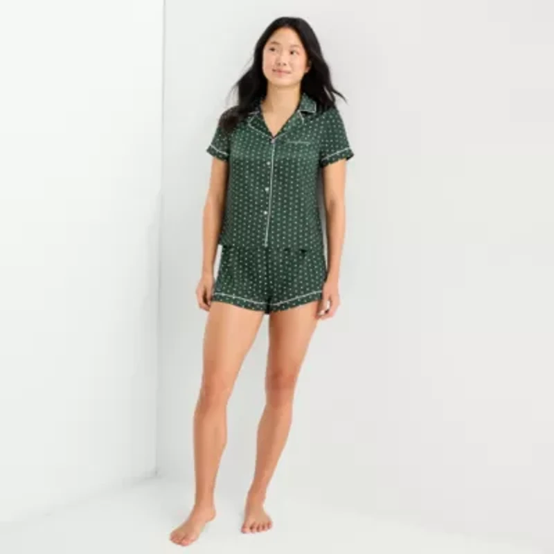 Arizona Body Womens Satin Short Sleeve 2-pc. Juniors Pajama Sets