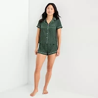 Arizona Body Womens Satin Short Sleeve 2-pc. Juniors Pajama Sets