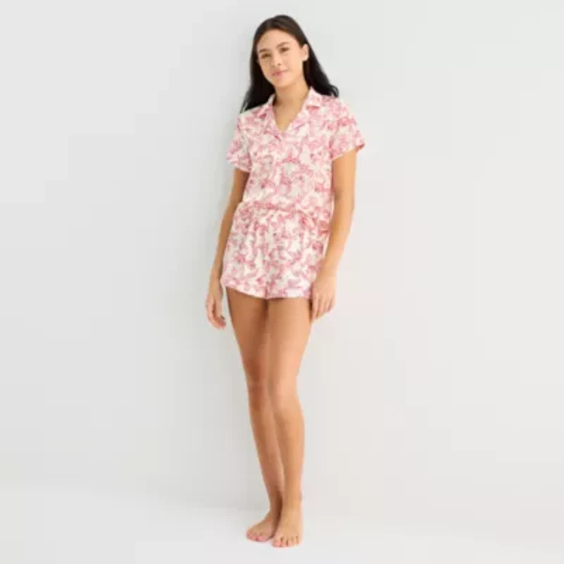 Arizona Body Womens Satin Short Sleeve 2-pc. Juniors Pajama Sets