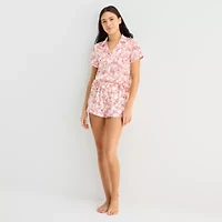 Arizona Body Womens Satin Short Sleeve 2-pc. Juniors Pajama Sets