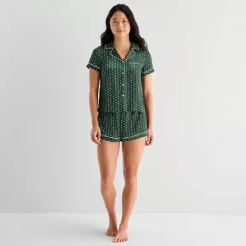 Arizona Body Womens Satin Short Sleeve 2-pc. Juniors Pajama Sets