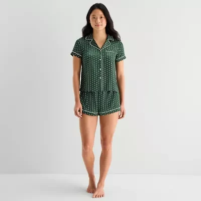 Arizona Body Womens Satin Short Sleeve 2-pc. Juniors Pajama Sets