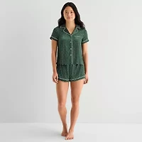 Arizona Body Womens Satin Short Sleeve 2-pc. Juniors Pajama Sets