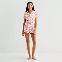 Arizona Body Womens Satin Short Sleeve 2-pc. Juniors Pajama Sets