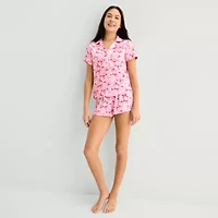 Arizona Body Womens Satin Short Sleeve 2-pc. Juniors Pajama Sets