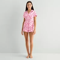 Arizona Body Womens Satin Short Sleeve 2-pc. Juniors Pajama Sets