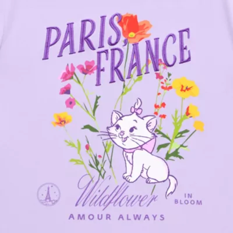 Paris France Womens Juniors Crew Neck Short Sleeve Regular Fit The Aristocats Graphic T-Shirt