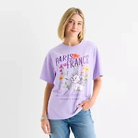 Paris France Womens Juniors Crew Neck Short Sleeve Regular Fit The Aristocats Graphic T-Shirt