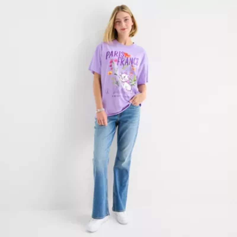 Paris France Womens Juniors Crew Neck Short Sleeve Regular Fit The Aristocats Graphic T-Shirt